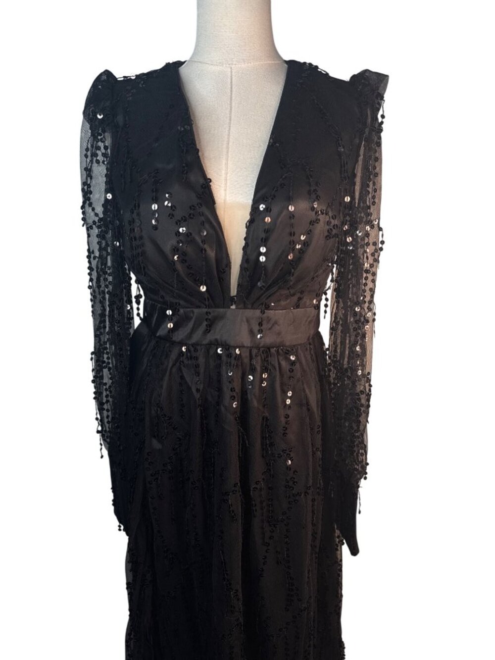 New MISS ORD Deep V Chiffon Medium Sequin Maxi Prom Gown - Picture 6 of 16